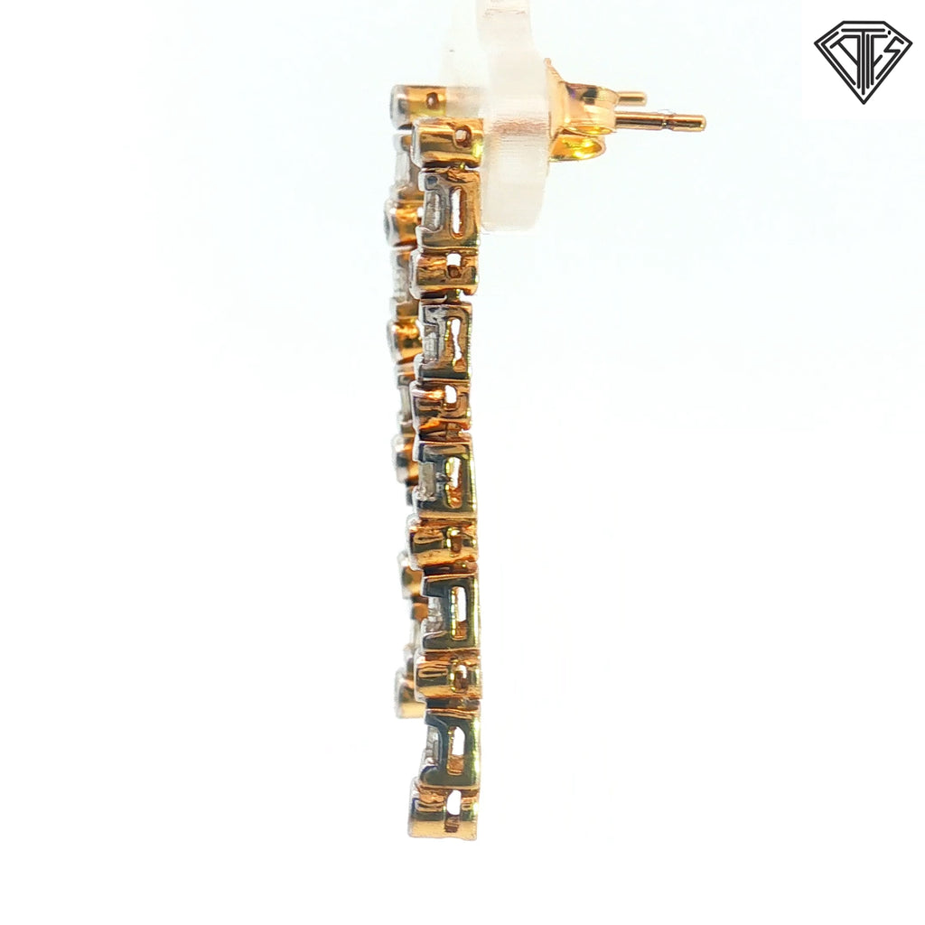 14k Yellow Gold .50ct H SI1 Round and Baguette Diamond Dangle Earrings