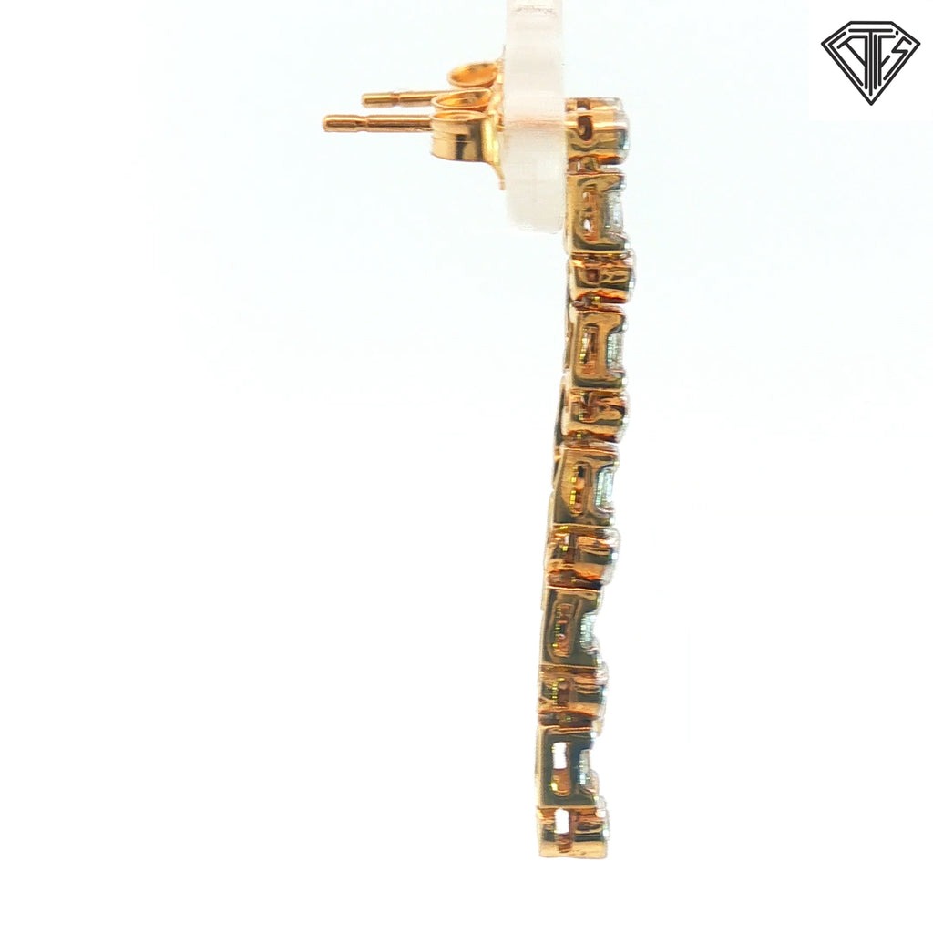 14k Yellow Gold .50ct H SI1 Round and Baguette Diamond Dangle Earrings