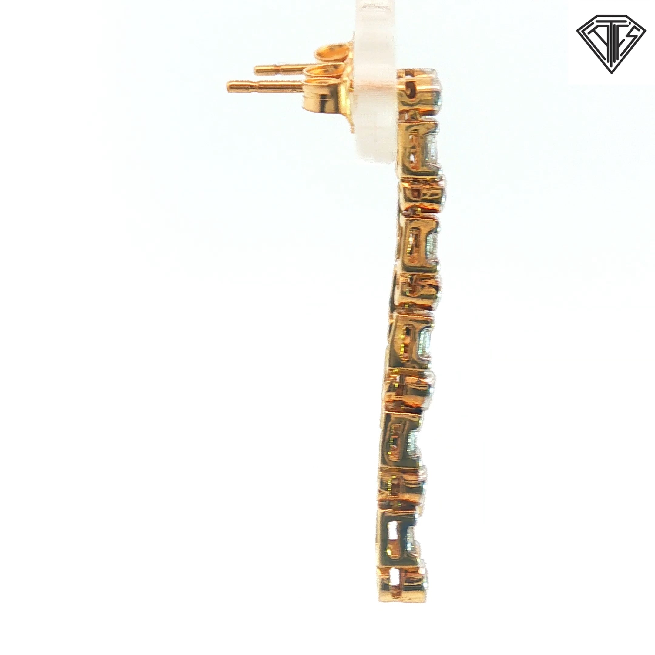 14k Yellow Gold .50ct H SI1 Round and Baguette Diamond Dangle Earrings