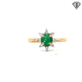 14k Two Tone .50ct Oval-Cut Emerald/ .10ct G SI1 Round Diamond with Starburst Halo Ring Size 6.5