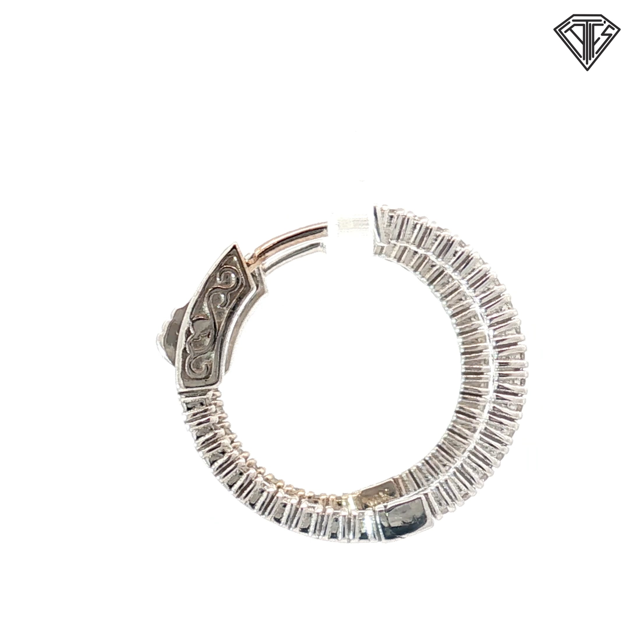 14k White Gold .50ct F VS2 Round Diamond Inside/Out Hoop Earring