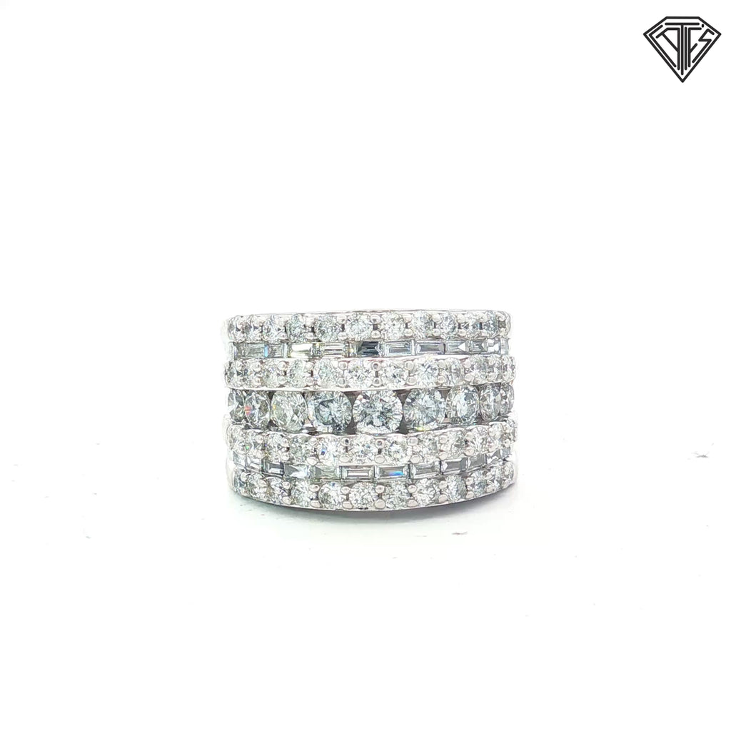 14k White Gold 3.00ct Round and Baguette Diamond Multi-Row 15mm Wide Anniversary Band Size 7