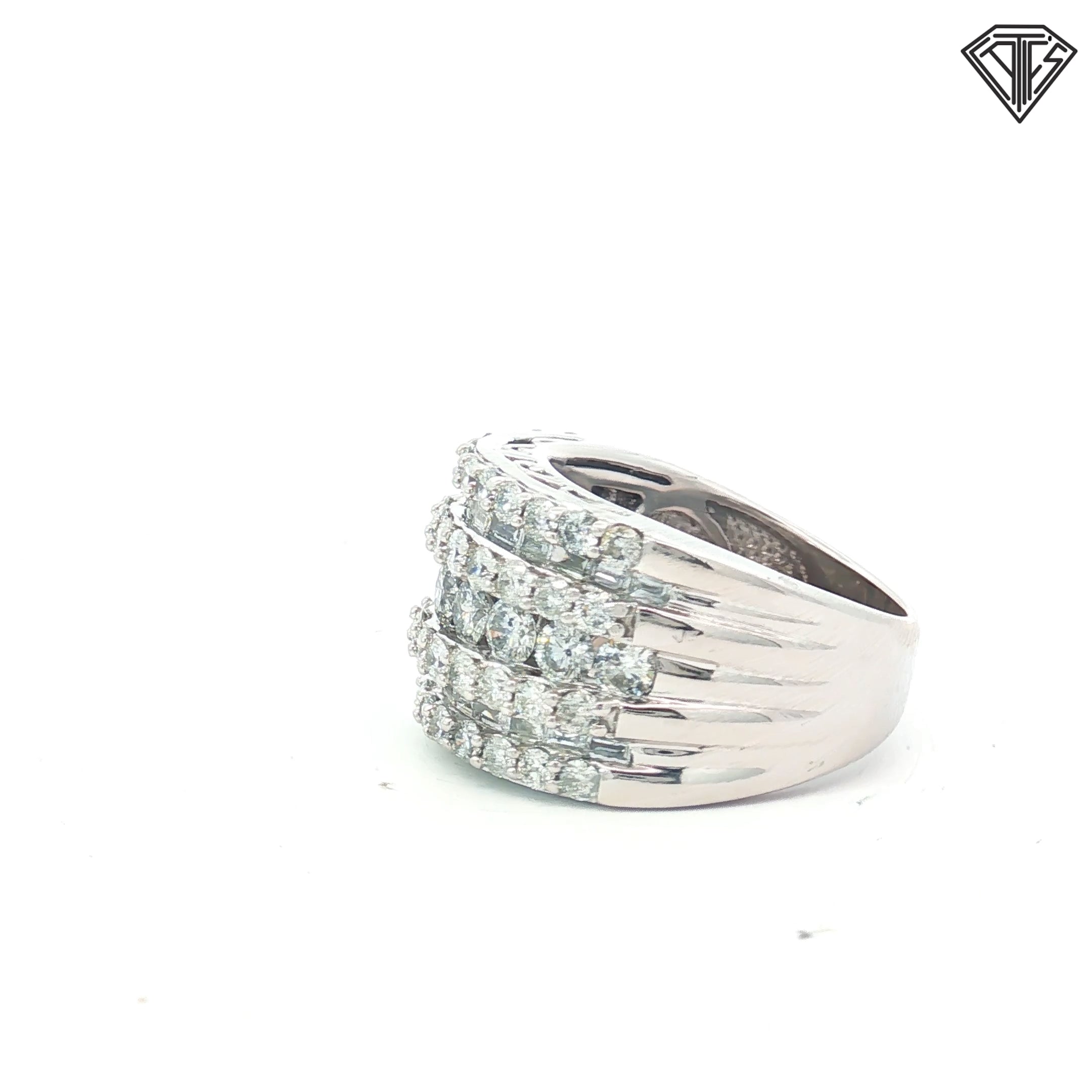 14k White Gold 3.00ct Round and Baguette Diamond Multi-Row 15mm Wide Anniversary Band Size 7