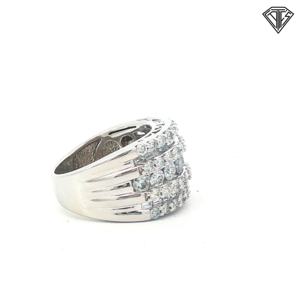 14k White Gold 3.00ct Round and Baguette Diamond Multi-Row 15mm Wide Anniversary Band Size 7