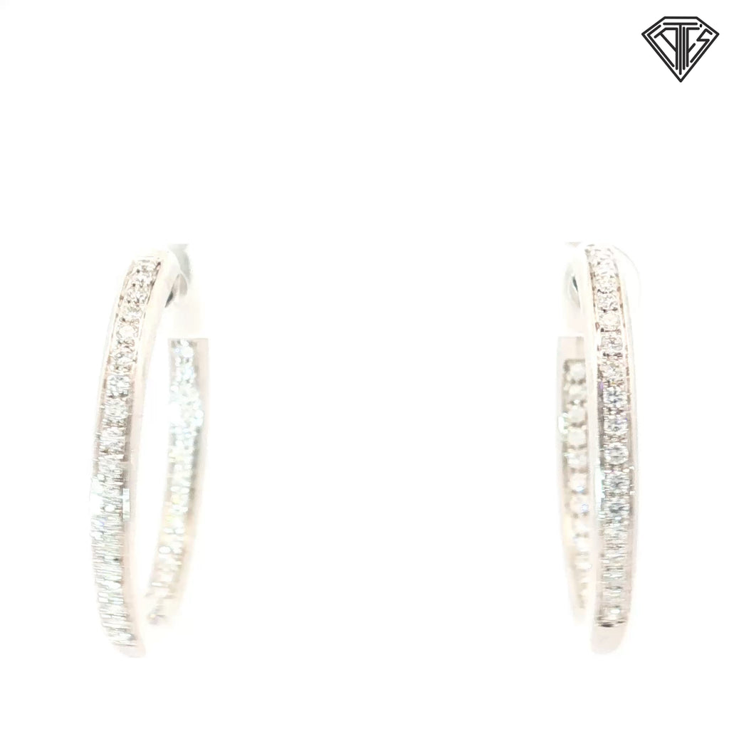 18k White Gold 1.00ct F VS2 Round Diamond Inside/Out Hoop Earrings 17.8 gram 1 1/2" inch