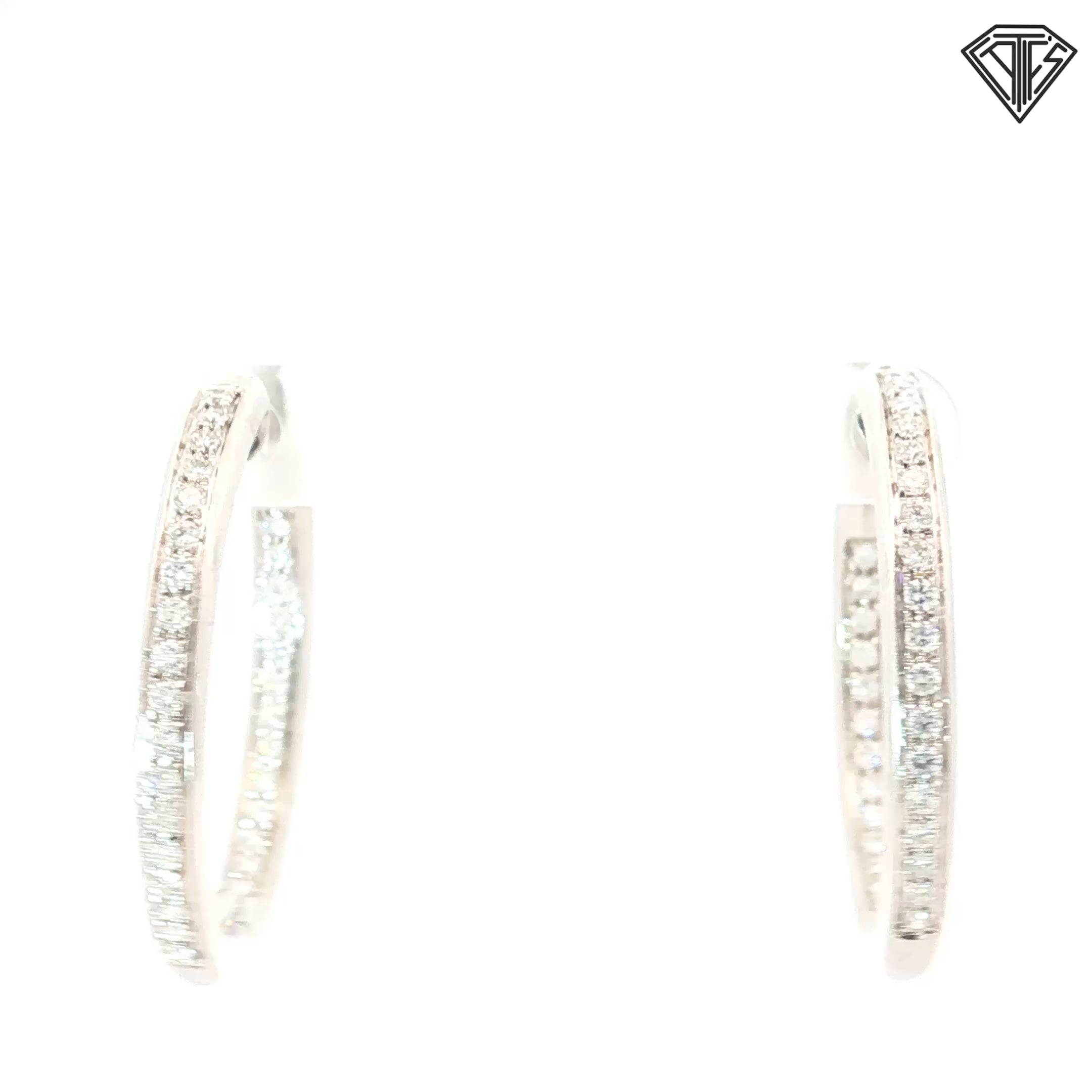 18k White Gold 1.00ct F VS2 Round Diamond Inside/Out Hoop Earrings 17.8 gram 1 1/2" inch