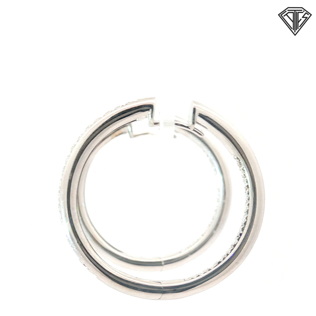 18k White Gold 1.00ct F VS2 Round Diamond Inside/Out Hoop Earrings 17.8 gram 1 1/2" inch