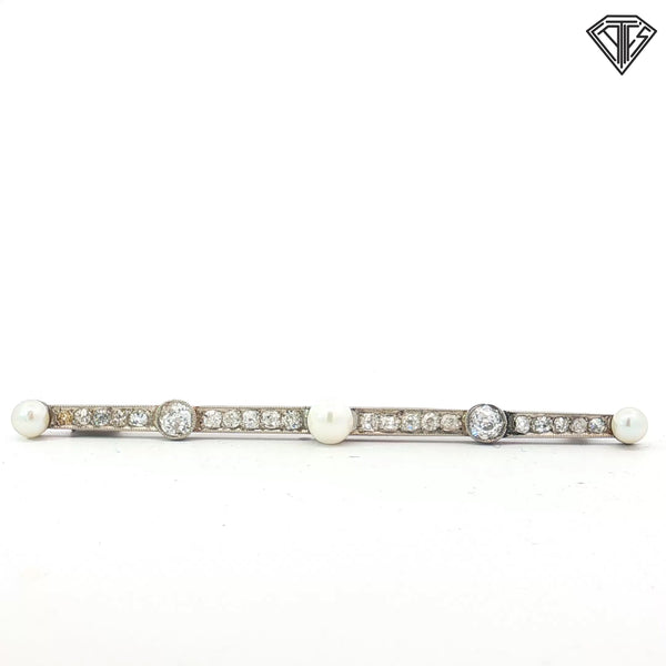 Platinum Edwardian 1.00ct Round Old Mine Cuts Fine Multigrain and Seed Pearls Brooch/Pin