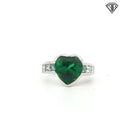 18k White Gold 5.00ct Heart Shape Green Tourmaline/ 1.15ct G VS2 Princess Cut Diamond "Doriann Designer Ring Size 6.5