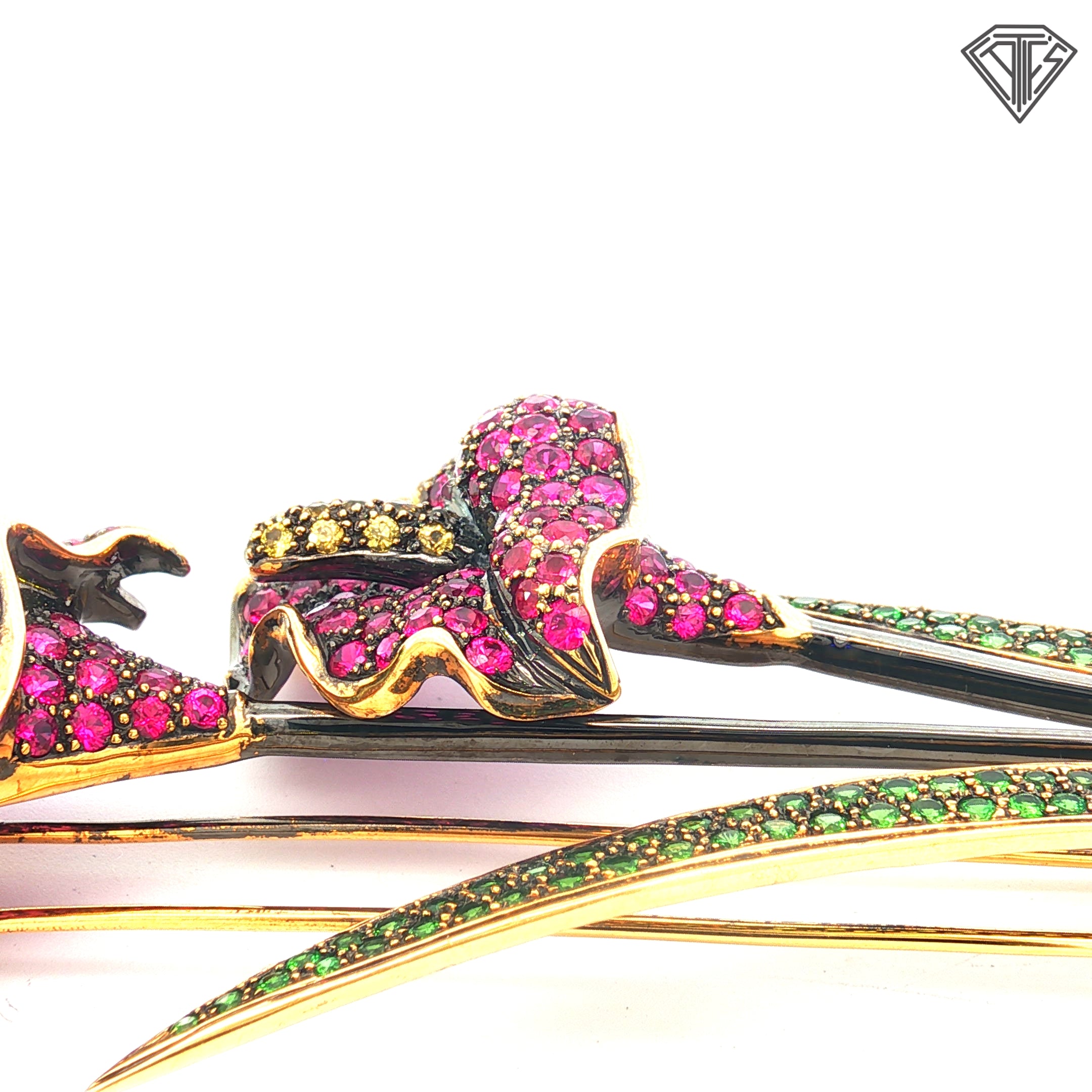 18k Yellow Gold 6-8ct in Round Gems /Tsavorite, Yellow Sapphires and Rubies Cala Lily Pin/ Brooch