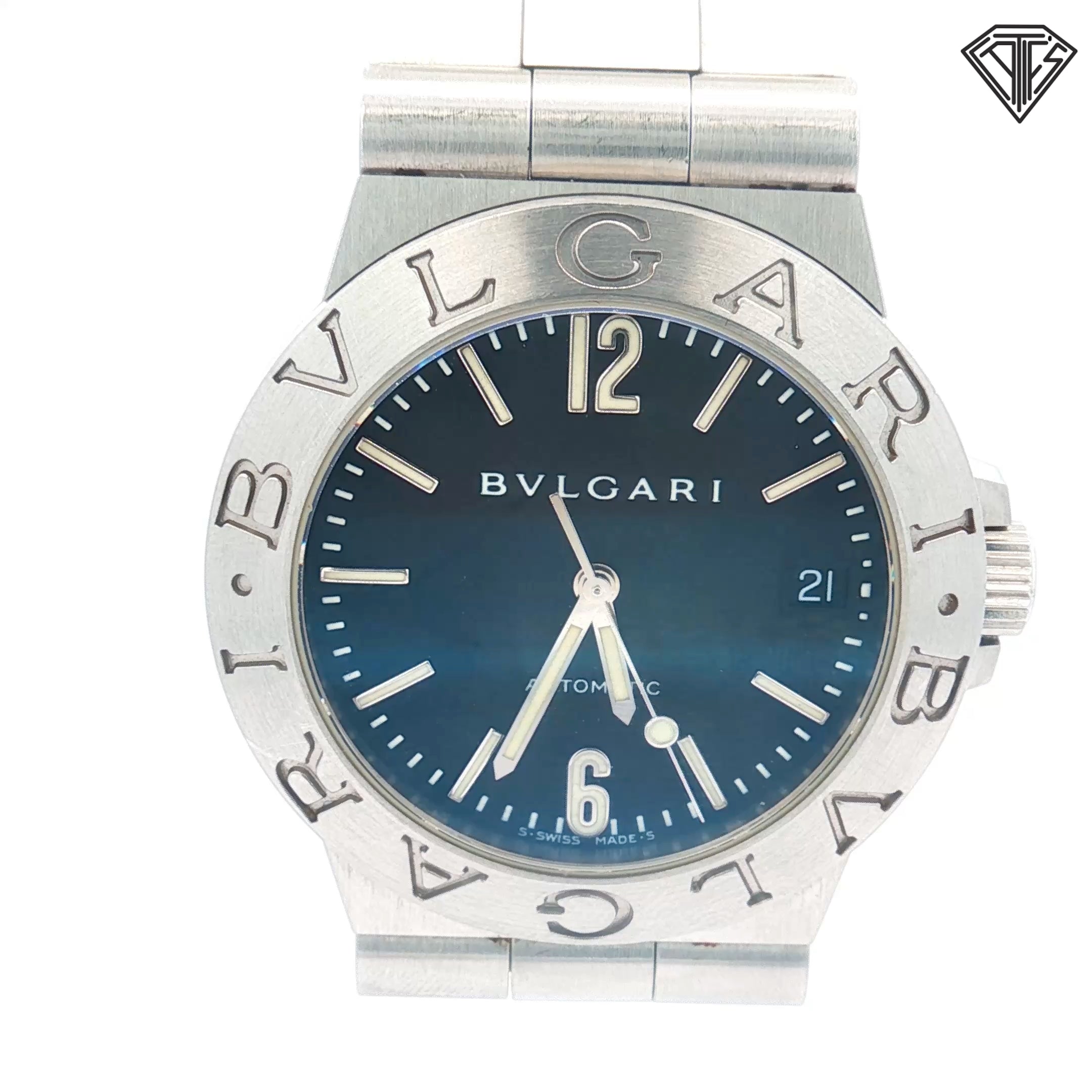 Pre-Owned Bvlgari Diagono / Automatic/ 38mm/ Stainless Steel Case and Band/ Black Dial