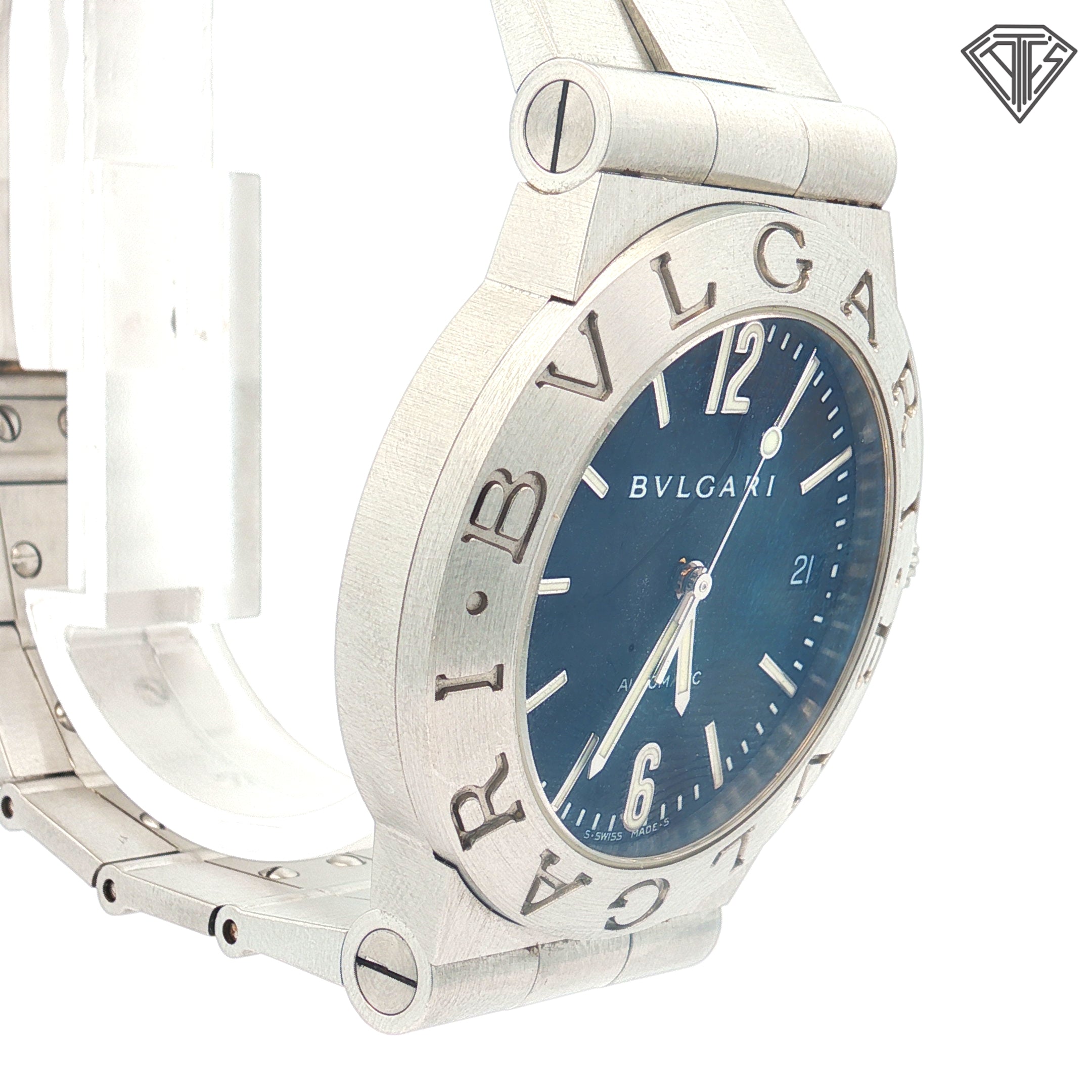 Pre-Owned Bvlgari Diagono / Automatic/ 38mm/ Stainless Steel Case and Band/ Black Dial