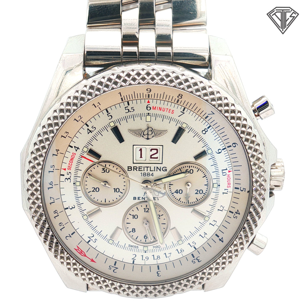 Pre-Owned Breitling Bentley 6.75 with Silver Dial/ Stainless Steel Case/ 49mm/ Chronograph/ Box and Paper