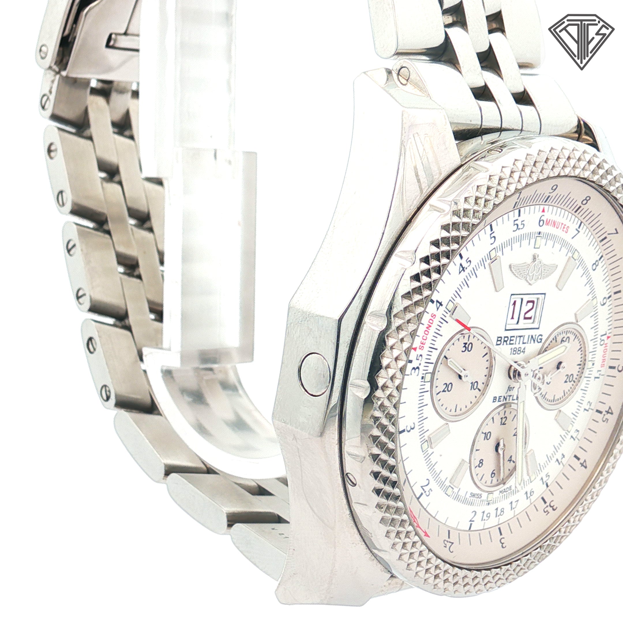 Pre-Owned Breitling Bentley 6.75 with Silver Dial/ Stainless Steel Case/ 49mm/ Chronograph/ Box and Paper