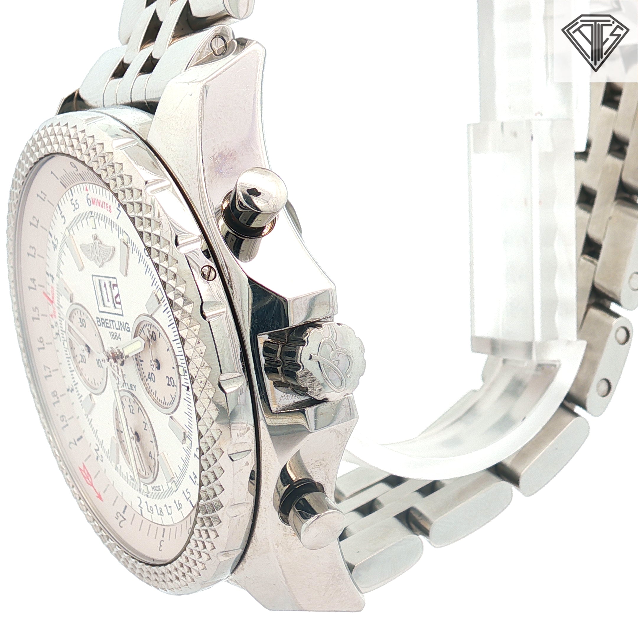Pre-Owned Breitling Bentley 6.75 with Silver Dial/ Stainless Steel Case/ 49mm/ Chronograph/ Box and Paper