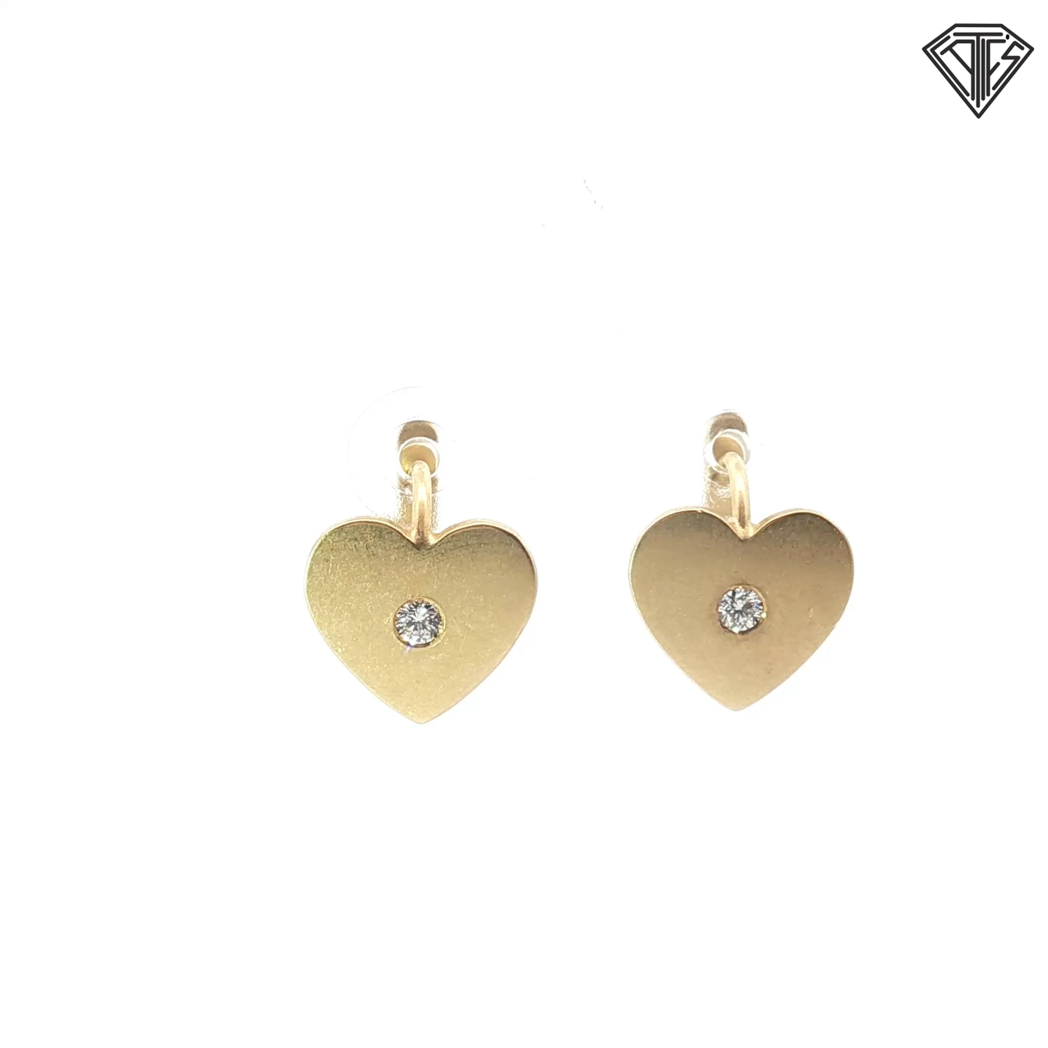 18k Yellow Gold .08ct Round Diamond Canadian Heart Huggies Earrings