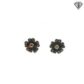 18k Yellow Gold .15ct G SI1 Round Diamond Antique Flower Stud Earrings 3.4 gram