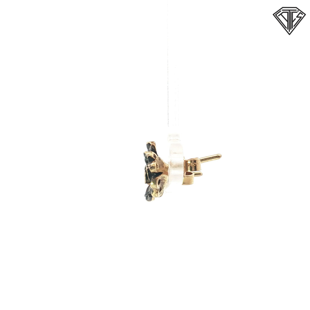 18k Yellow Gold .15ct G SI1 Round Diamond Antique Flower Stud Earrings 3.4 gram