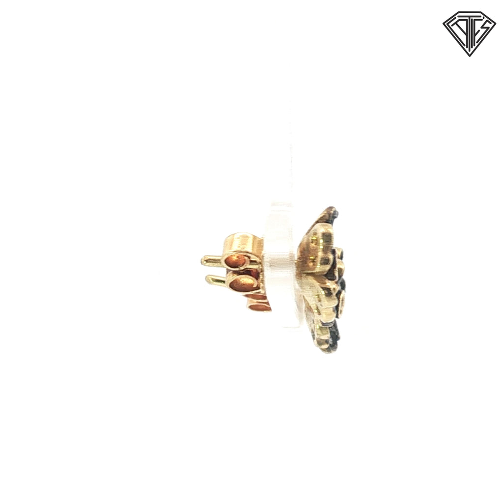 18k Yellow Gold .15ct G SI1 Round Diamond Antique Flower Stud Earrings 3.4 gram