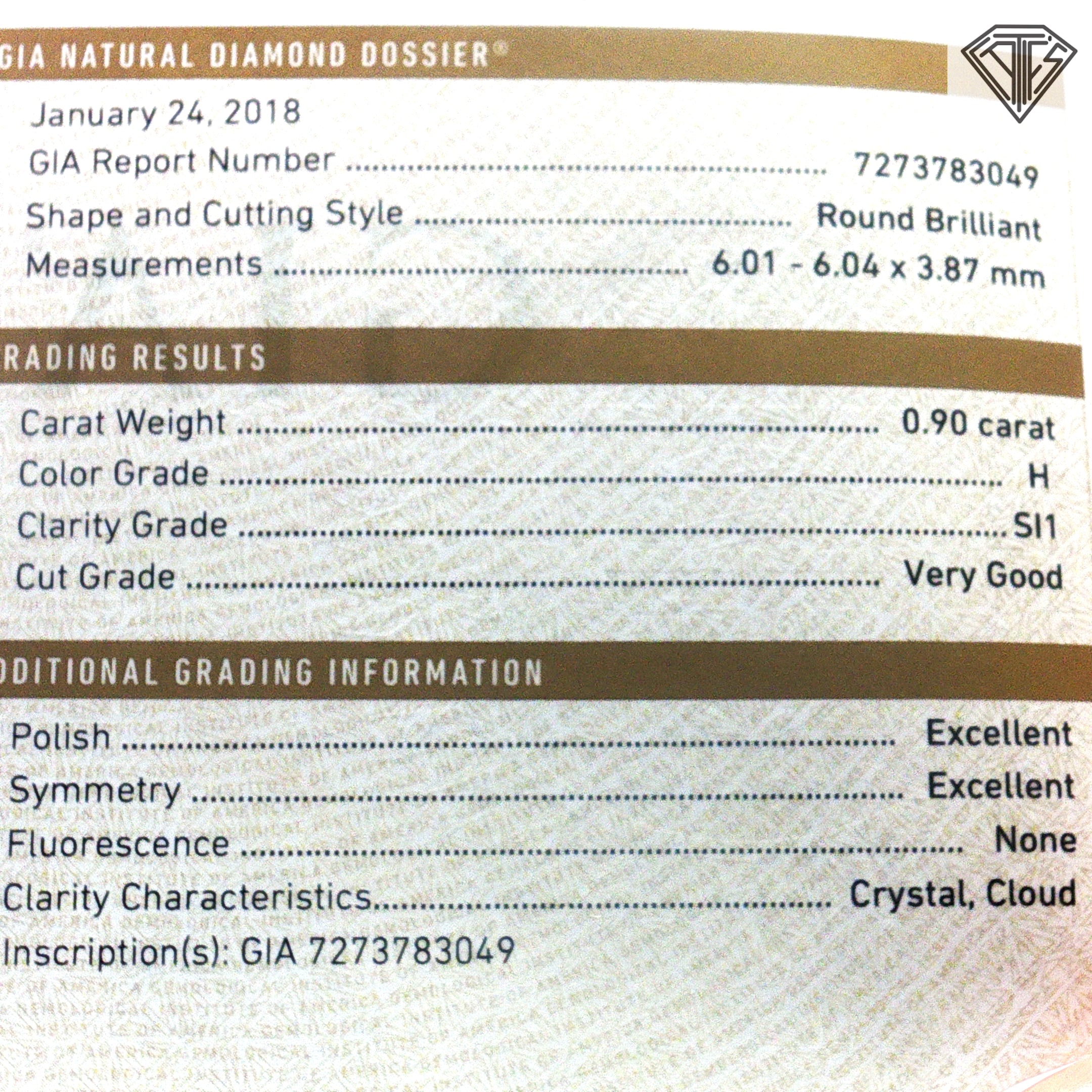 14k White Gold .90ct H SI1 Certified By GIA # 7273783049 / 1.00ct G SI1 Certified By GIA#15633054 Round Diamond Total Diamond Weight  1.96ct Stud Earrings