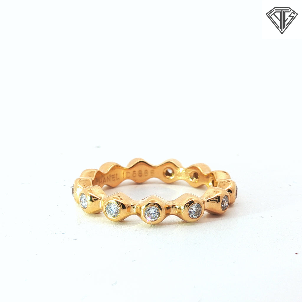 Chanel 18k Yellow Gold .75ct F VS2 Round Diamond Bubble Bezel Set Eternity Ring Size 7.5