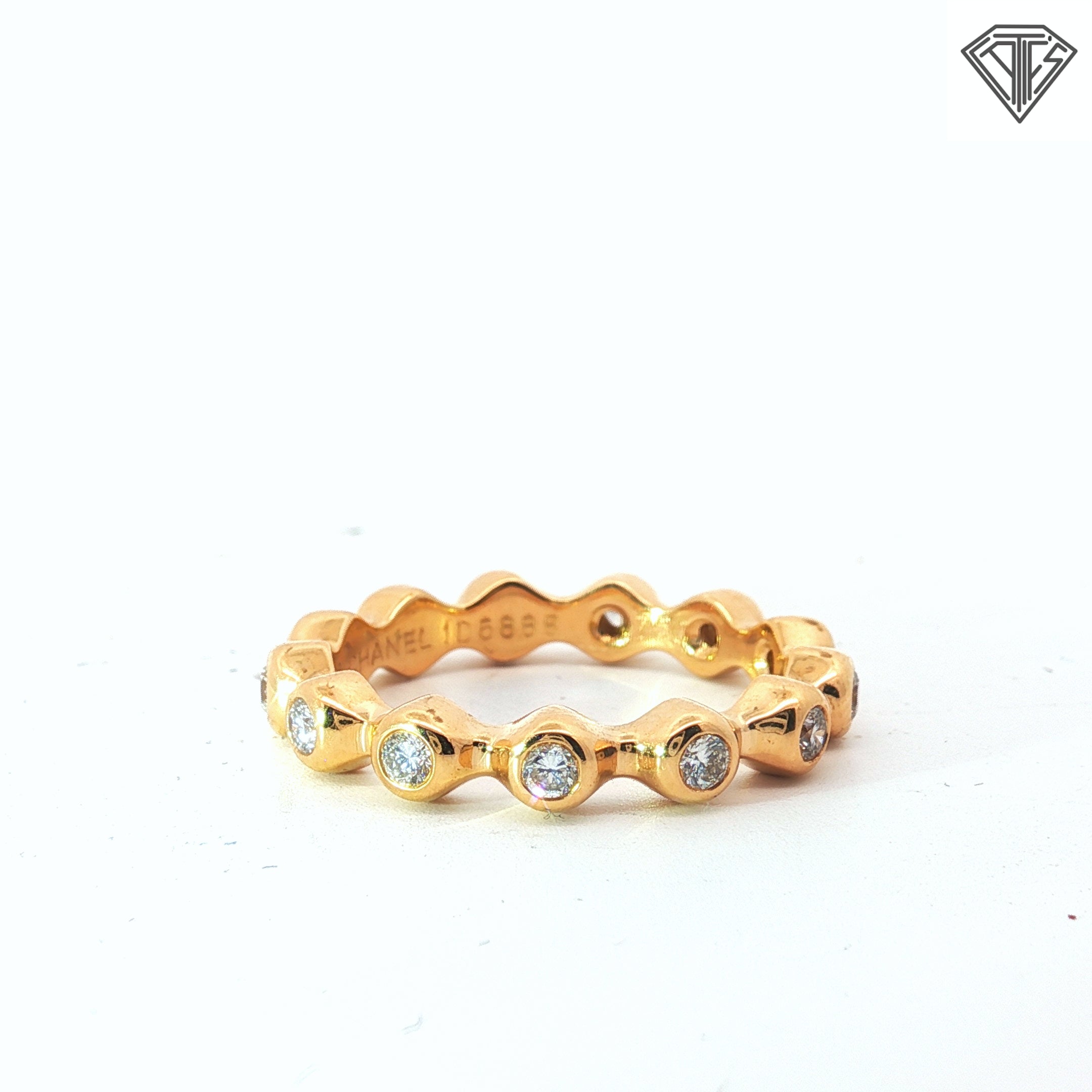 Chanel 18k Yellow Gold .75ct F VS2 Round Diamond Bubble Bezel Set Eternity Ring Size 7.5