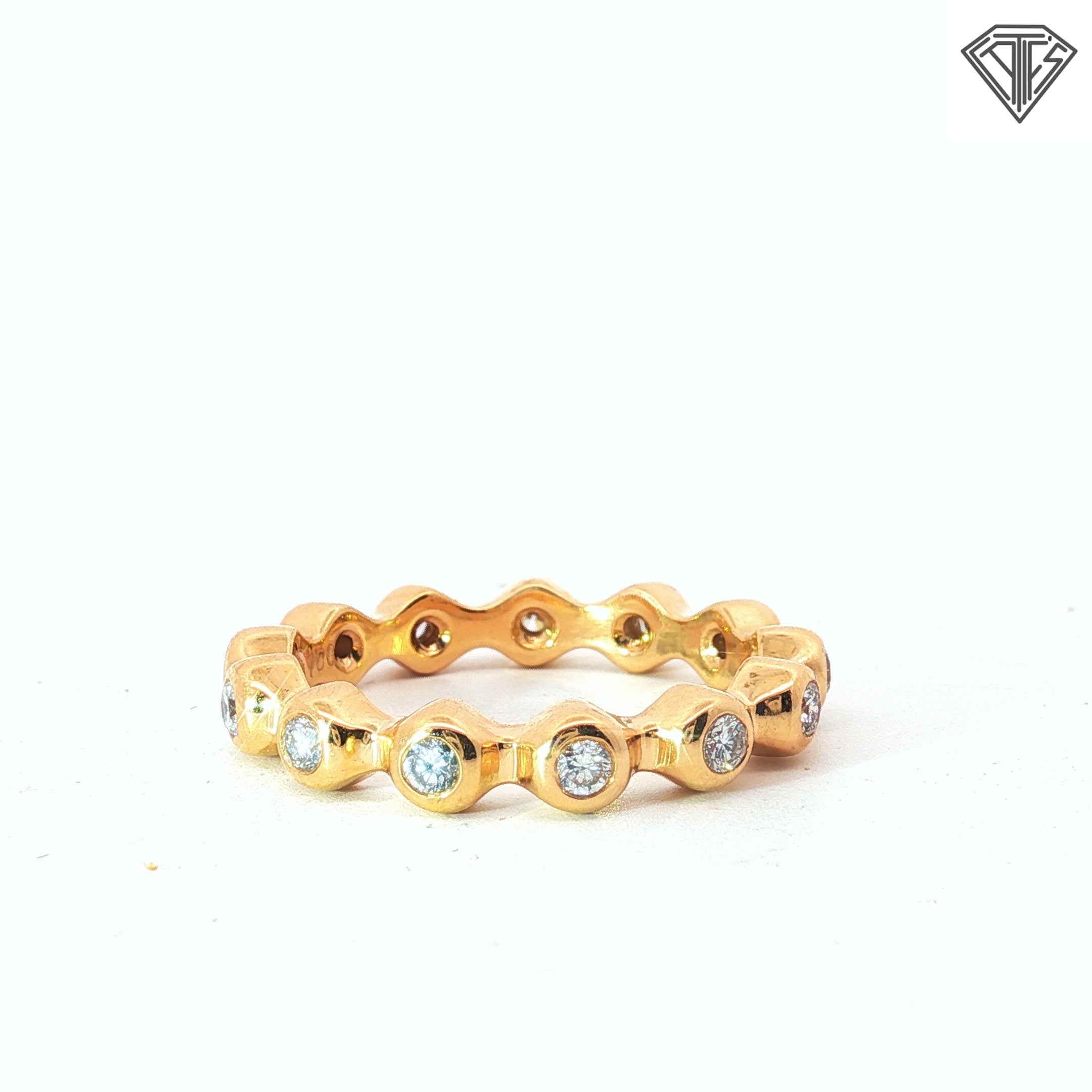 Chanel 18k Yellow Gold .75ct F VS2 Round Diamond Bubble Bezel Set Eternity Ring Size 7.5