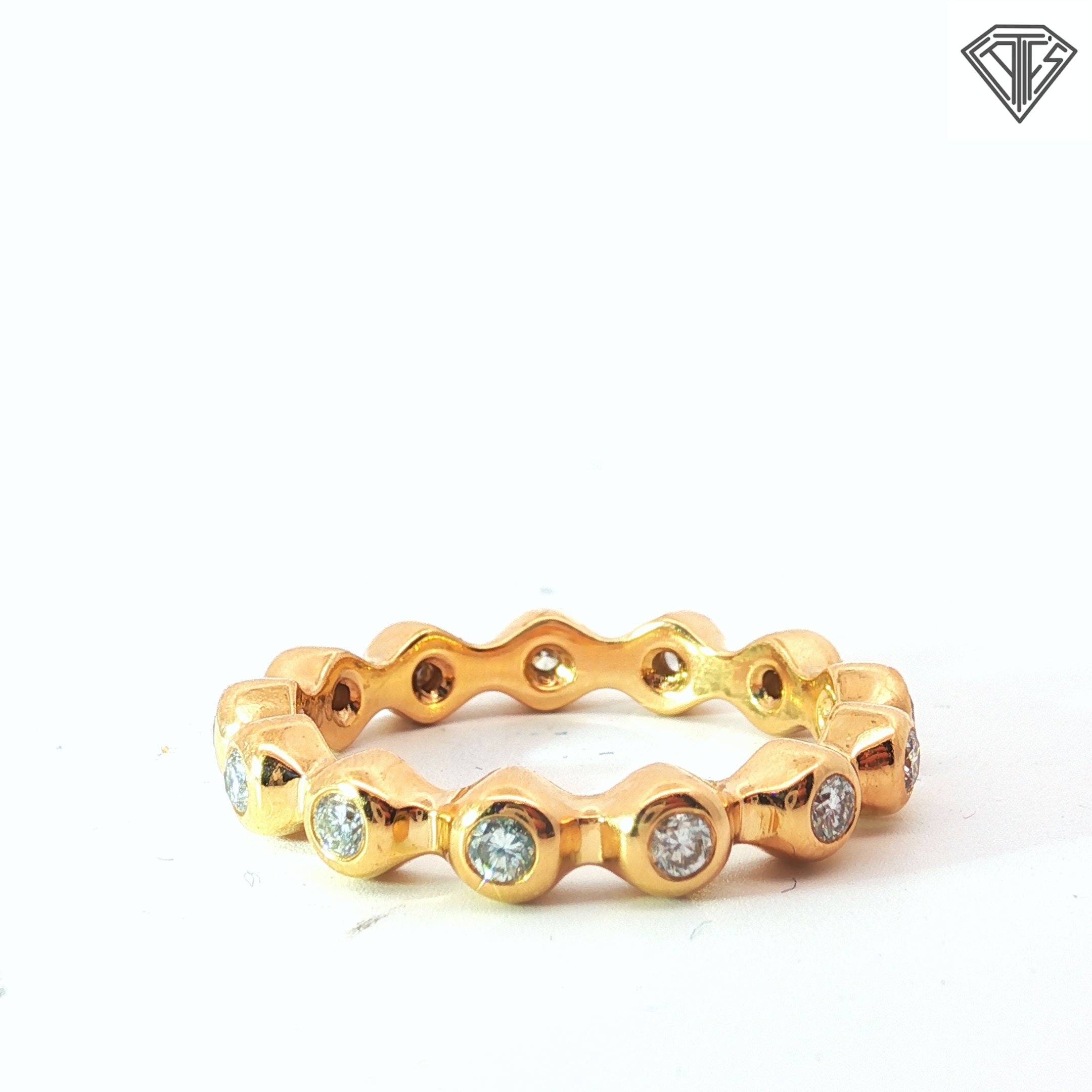 Chanel 18k Yellow Gold .75ct F VS2 Round Diamond Bubble Bezel Set Eternity Ring Size 7.5
