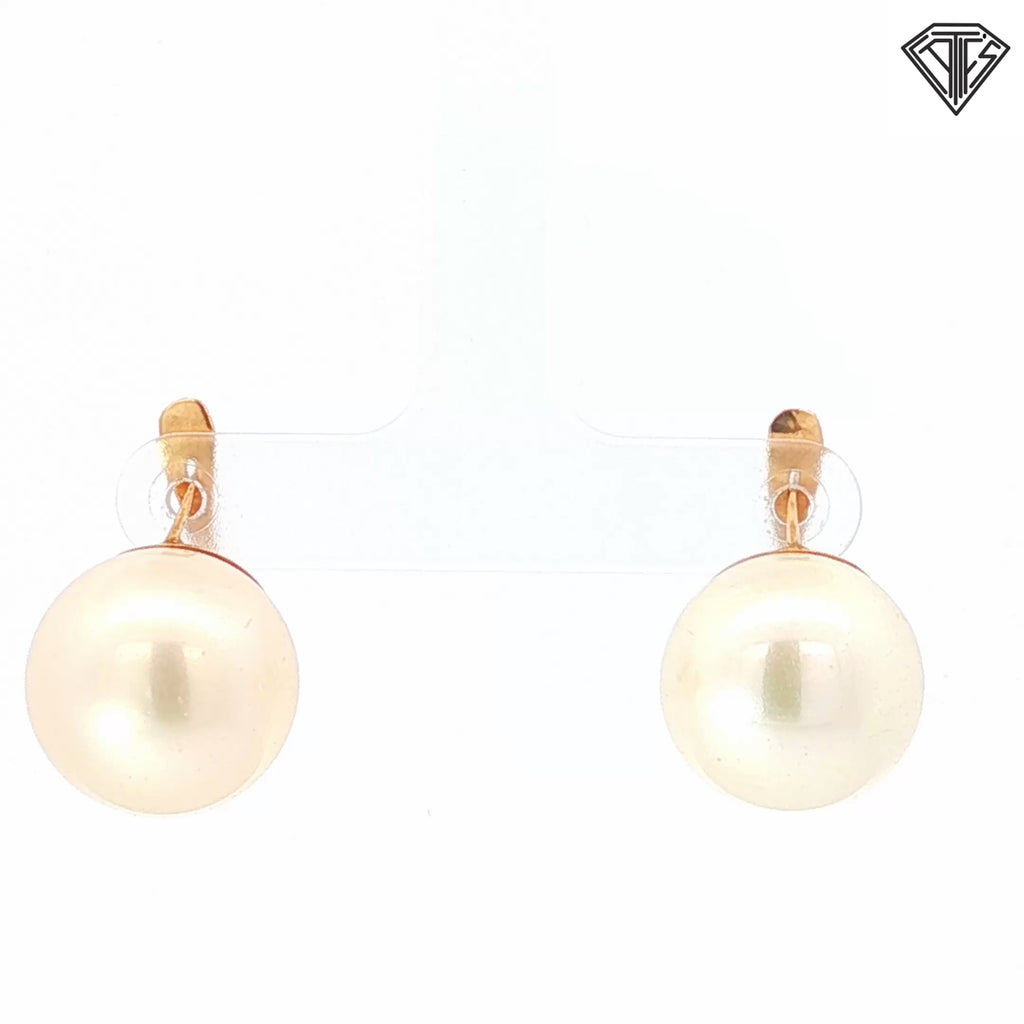 14k Yellow Gold Large Cultured Fresh Water Pearl Lever Back Earrings Vintage 15 mm 13.3 gram