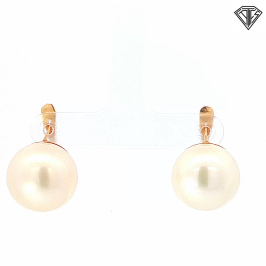 14k Yellow Gold Large Cultured Fresh Water Pearl Lever Back Earrings Vintage 15 mm 13.3 gram