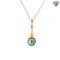 14k Yellow Gold .03ct G SI1 Round Diamond with 9mm Tahitian Pearl Drop Pendant
