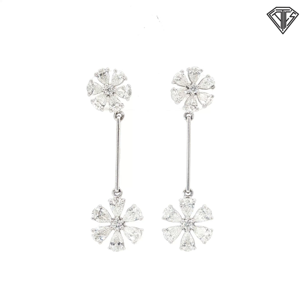 18k White Gold 2.50ct H/I VS2 Pear Shape Diamond Flower Drop Earrings