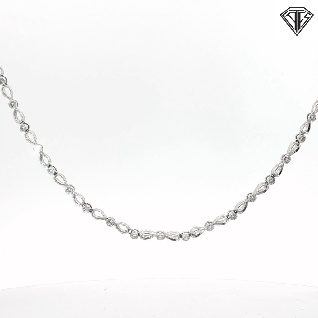 18k White Gold 2.00ct F VS2 Round Diamond Ribbon Design Necklace 16 Gram 18"inch