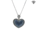 14k White Gold 1.00ct Round Graduated Blue Sapphire/ .50ct G VS2 Round Diamond Puffed Heart Pendant 3/4"