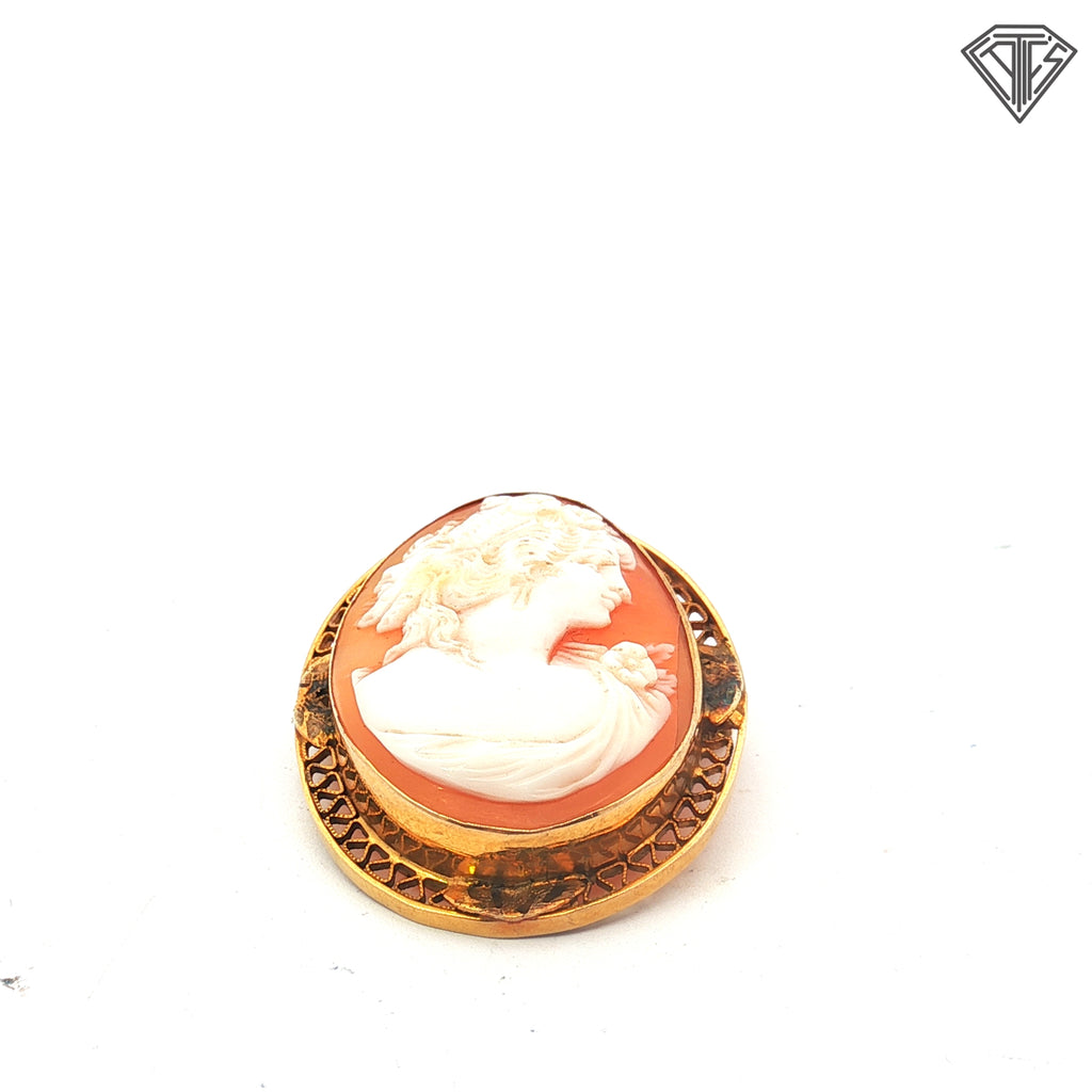 10k Yellow Gold Vintage Cameo Brooch/Pin 1 1/4"x 1"