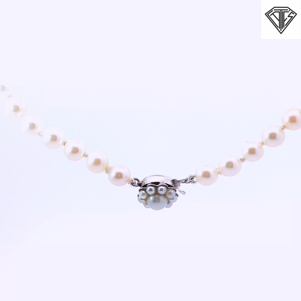 14k White Gold Vintage Graduated Saltwater 6- 9.5 mm Pearl Necklace with Pearl Clasp 16 1/2"inch