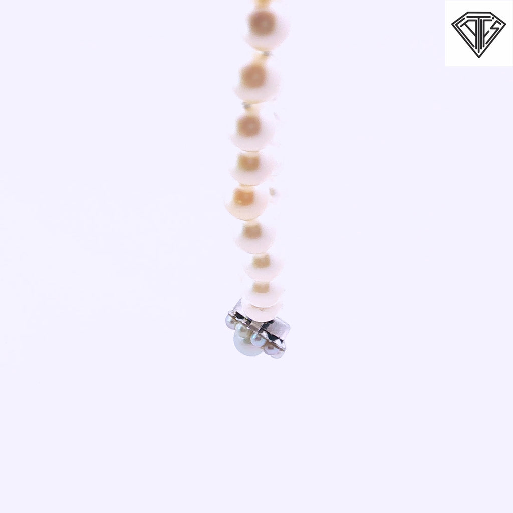14k White Gold Vintage Graduated Saltwater 6- 9.5 mm Pearl Necklace with Pearl Clasp 16 1/2"inch