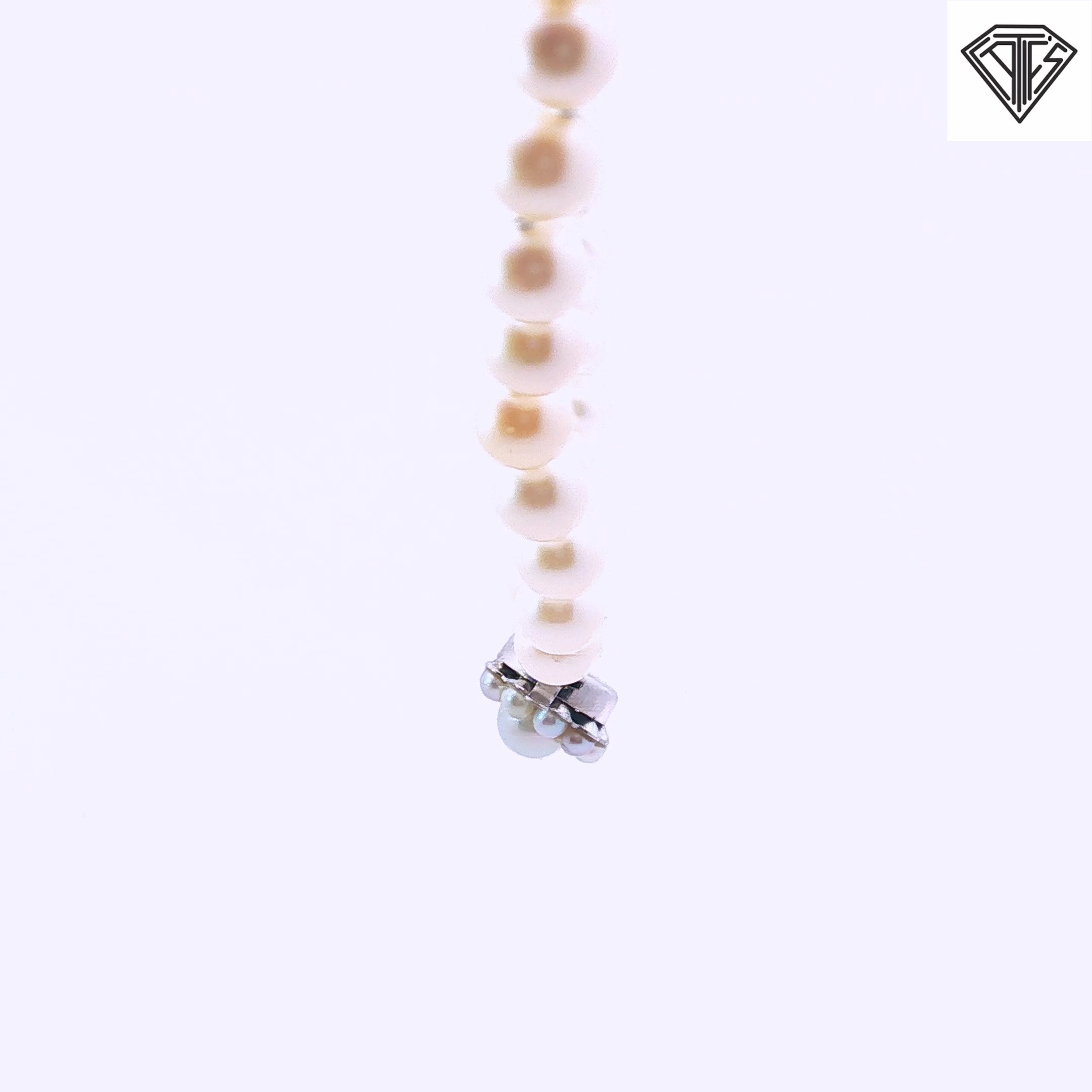 14k White Gold Vintage Graduated Saltwater 6- 9.5 mm Pearl Necklace with Pearl Clasp 16 1/2"inch