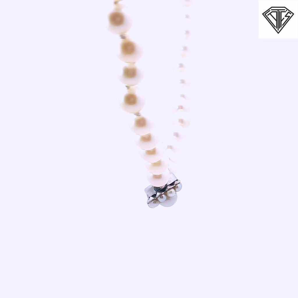 14k White Gold Vintage Graduated Saltwater 6- 9.5 mm Pearl Necklace with Pearl Clasp 16 1/2"inch