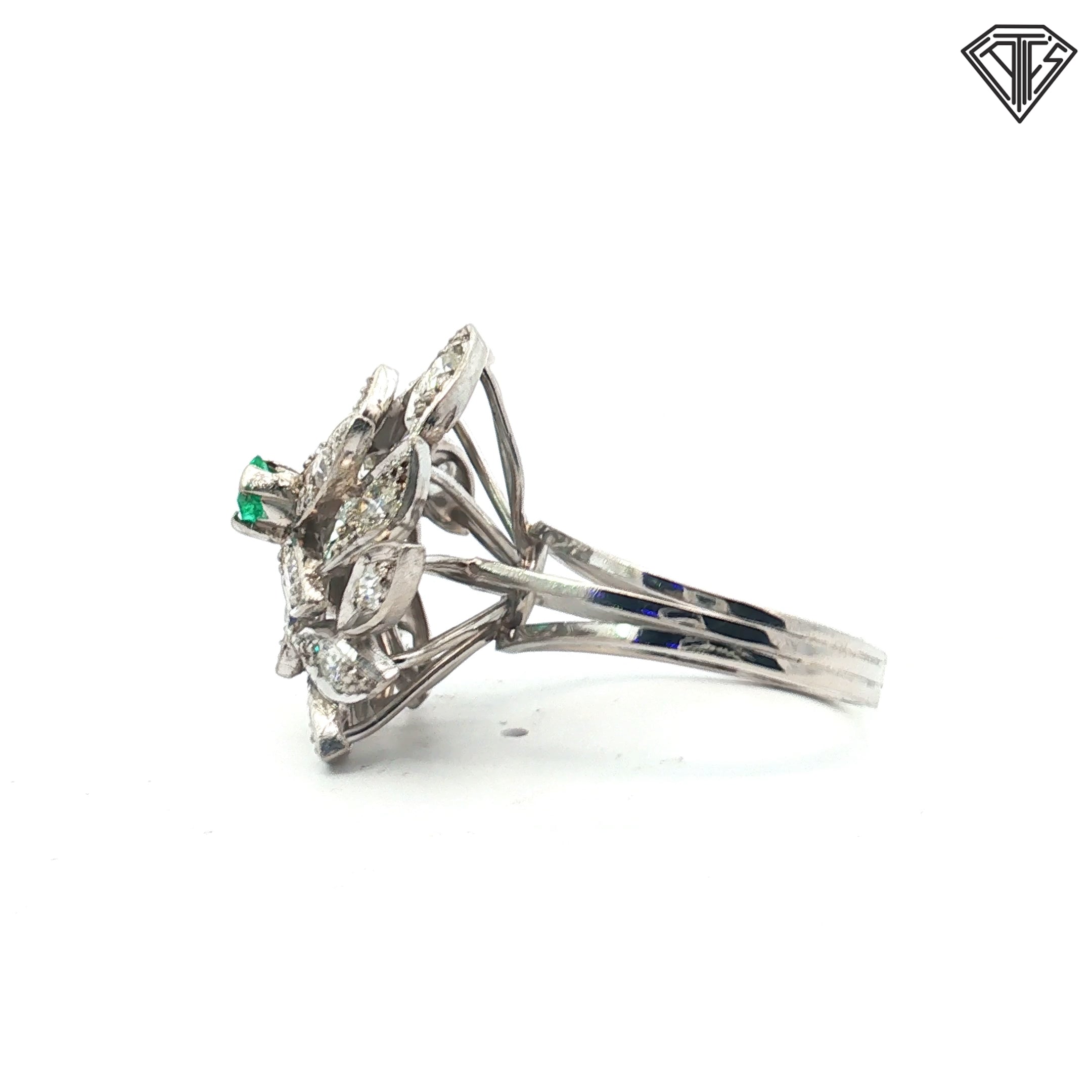 Platinum 2.00ct G VS2 Round Diamond/ .35ct Colombian Emerald Vintage Ring Size 9