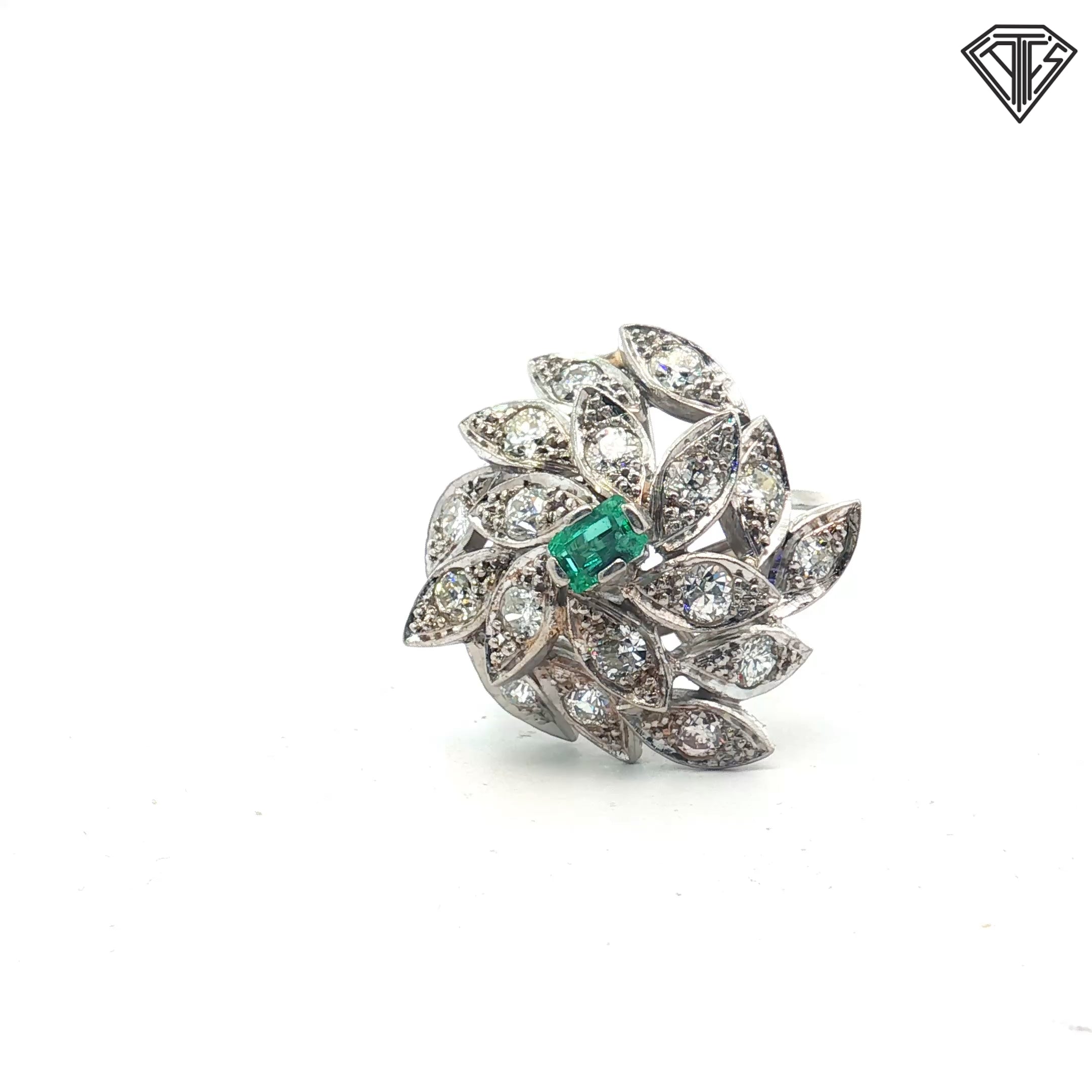 Platinum 2.00ct G VS2 Round Diamond/ .35ct Colombian Emerald Vintage Ring Size 9