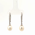 14k White Gold .15ct G SI1 Round Diamond/ Fresh Water White Pearl  Dangle Drop Lever Back Hoop Earrings