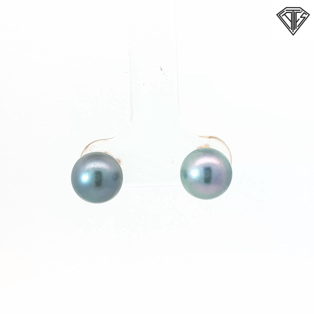 14k Yellow Gold Cultured Silver Tahitian Pearl 8mm Stud Earrings