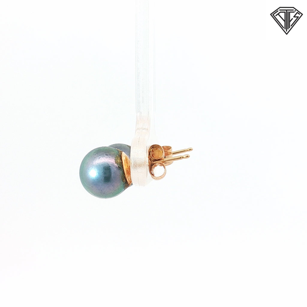 14k Yellow Gold Cultured Silver Tahitian Pearl 8mm Stud Earrings