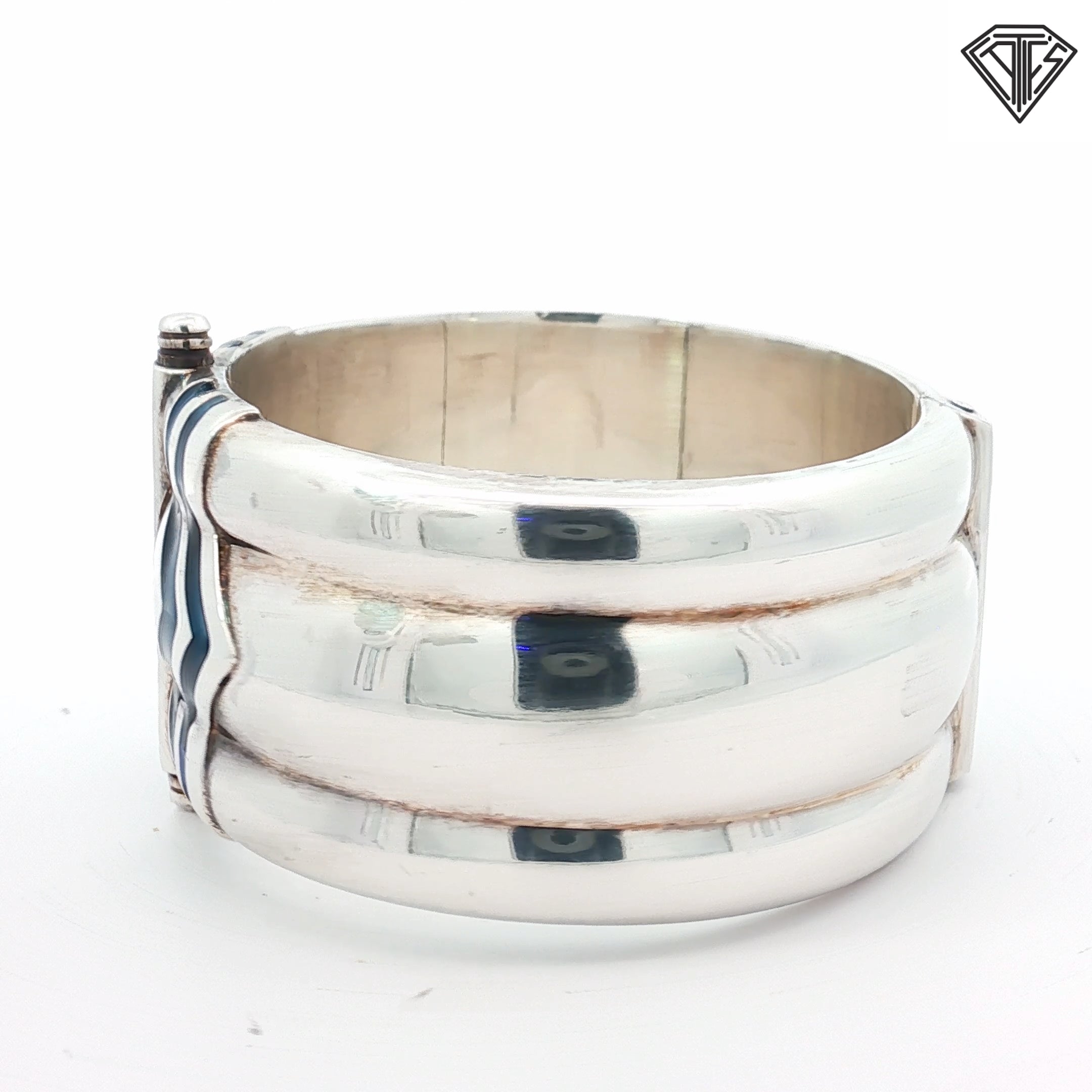 Pre-Loved Wide Sterling Silver, with Blue Enamel Gucci Bangle