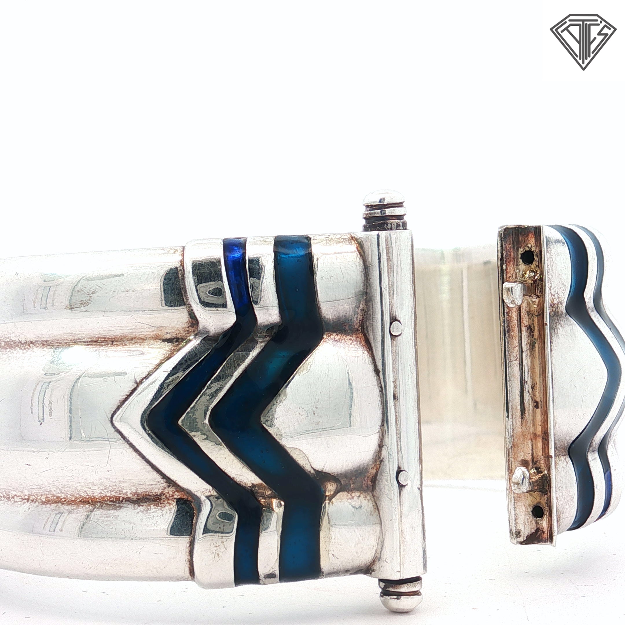Pre-Loved Wide Sterling Silver, with Blue Enamel Gucci Bangle
