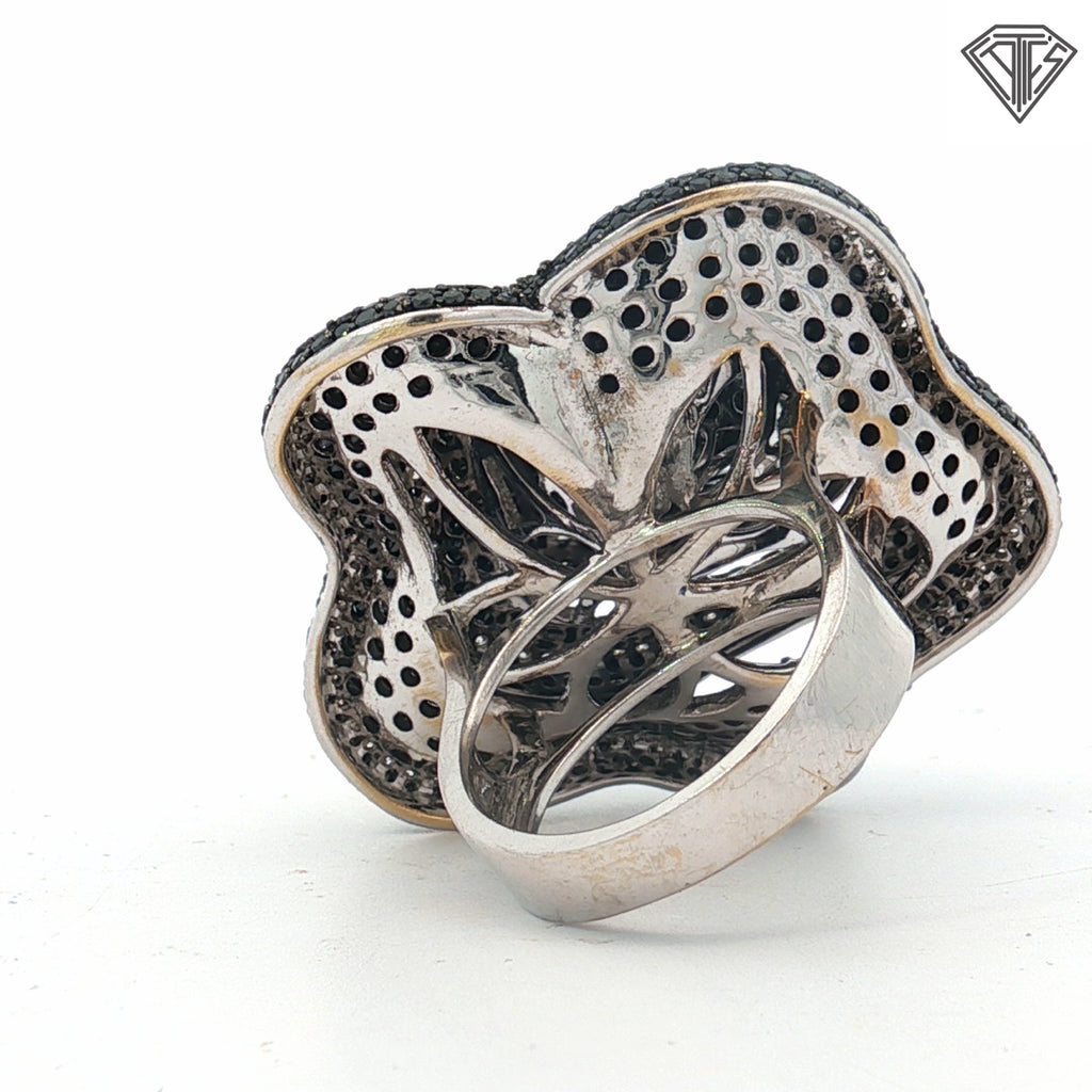18k White Gold 1.50ct G VS2 Round Diamond /2.75ct Black Diamond Rose Ring Size 5