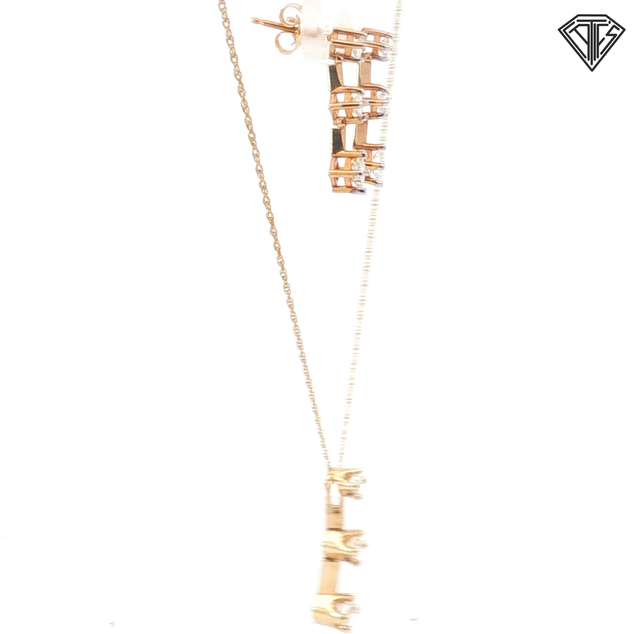 14k Yellow Gold 1.00ct F SI1 Princess Cut Diamond Present, Past and Future Earrings / Pendant Set