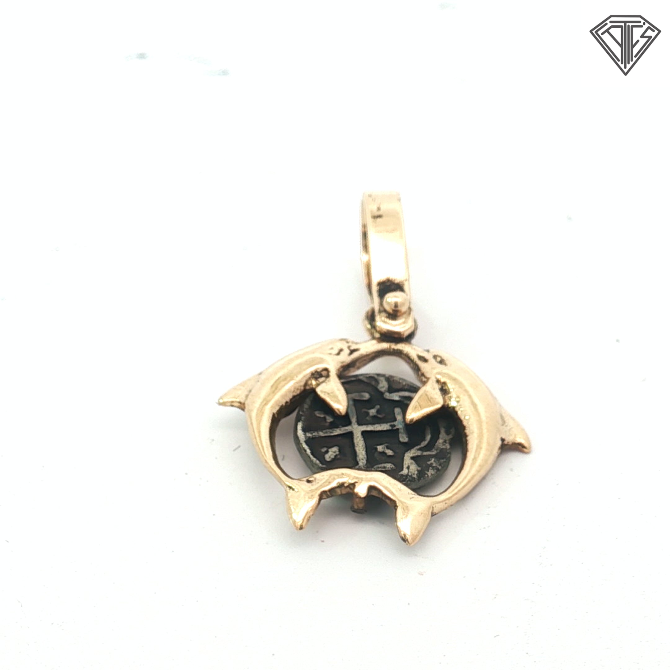 14k Yellow Gold Atocha Coin with (2) Dolphin Pendant (Vintage)