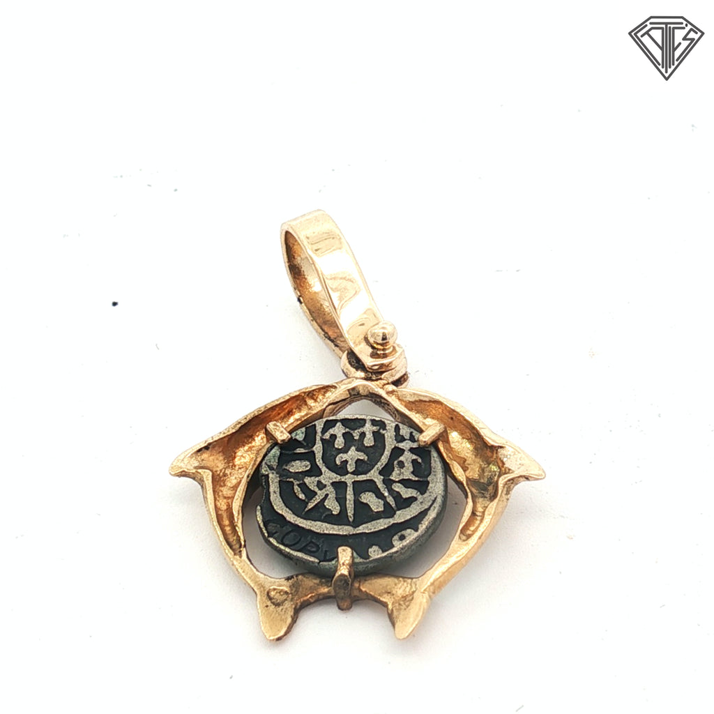 14k Yellow Gold Atocha Coin with (2) Dolphin Pendant (Vintage)